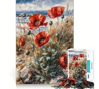 Puzzle de 1000 pièces Coquelicots Rouges au Bord de la mer pour Adultes Stimule la mémoire, apaise l'esprit, Design, Assemblage, Cadeau créatif (38x26cm)