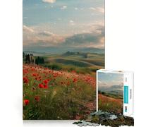 Puzzle de 1000 pièces Coquelicots Rouges de Toscane pour Adultes, idéal pour se détendre et développer Ses capacités intellectuelles Collection d'œuvres d'art aux Bords précis (38x52cm)
