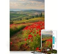 Puzzle de 1000 pièces Coquelicots Rouges Toscane pour Adultes Renforce la mémoire, apaise l'esprit, qualité supérieure, Surprise chaleureuse (38x26cm)