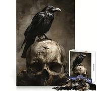 Puzzle de 1000 pièces Corbeau Assis sur Un crâne pour Adolescents, Jeu de logique Fine, Loisirs faciles, Bords Nets, pour Les fêtes (50x75cm)