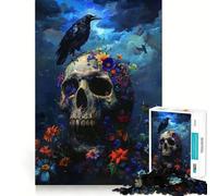 Puzzle de 1000 pièces Corbeau Crâne Fleurs pour Adolescents, Jeu de logique mentale, Silencieux et précis, idéal pour Les vœux de Noël (50x75cm)