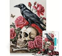 Puzzle de 1000 pièces Corbeau Crâne Squelette, Jouet pour Adultes, Exercice cérébral, Image Douce et relaxante Assembler, Joli Cadeau (38x26cm)