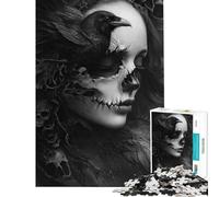 Puzzle de 1000 pièces Corbeau crânes Femme Gothique Un défi à relever ! Jeu éducatif Difficile adapté aux Personnes de 14 Ans et Plus (38x52cm)