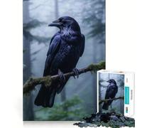 Puzzle de 1000 pièces Corbeau dans la forêt brumeuse pour Adolescents, stimule la mémoire, détend et Offre Une Coupe de qualité supérieure pour Un Anniversaire (38x52cm)