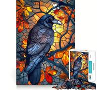 Puzzle de 1000 pièces Corbeau dans Un vitrail d'automne pour Adolescents Développe la mémoire Confortable et Relaxant Découpe Ferme Cadeau Festif (50x75cm)
