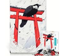 Puzzle de 1000 pièces Corbeau la Porte Torii pour Adultes et Adolescents Un Jeu de logique Solide, Silencieux et Amusant, avec Une découpe de précision et Un Motif de vœux du Père Noël (38x52cm)