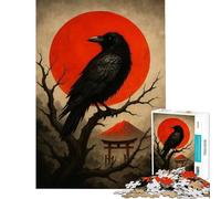 Puzzle de 1000 pièces Corbeau perché Devant Un Soleil Rouge et Un Torii Un défi à relever pour Une décoration Parfaite Jeu de réflexion pour Les 14 Ans et Plus (38x26cm)
