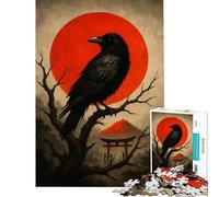 Puzzle de 1000 pièces Corbeau perché Devant Un Soleil Rouge et Un Torii Un défi à relever pour Une décoration Parfaite Jeu de réflexion pour Les 14 Ans et Plus (50x75cm)