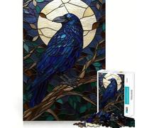 Puzzle de 1000 pièces Corbeau sous la Lune en vitrail, idéal pour Les Adolescents, Jouet Mental Anti-anxiété, découpe de qualité supérieure, Cadeau élégant 38x52cm