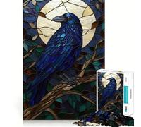 Puzzle de 1000 pièces Corbeau sous la Lune en vitrail pour Adolescents Un Jeu Stimulant et Amusant à Partager, aux découpes nettes et Chaleureuses 38x26cm