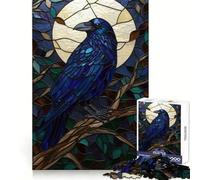 Puzzle de 1000 pièces Corbeau sous la Lune en vitrail pour Adolescents Un Jeu Stimulant et Amusant à Partager, aux découpes nettes et Chaleureuses 38x26cm