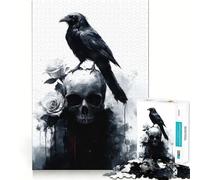 Puzzle de 1000 pièces Corbeau sur crâne avec Roses pour Adolescents, Jeu de logique, pièce de Collection découpée avec précision (38x26cm)