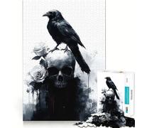 Puzzle de 1000 pièces Corbeau sur crâne avec Roses pour Adultes et Adolescents Jeu de logique Solide et Amusant, découpe de précision, Cadeau de Noël (50x75cm)