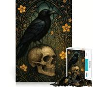 Puzzle de 1000 pièces Corbeau sur crâne en vitrail pour Adolescents Renforce la mémoire Calme et sérénité Qualité supérieure pour Les vœux du Père Noël 50x75cm