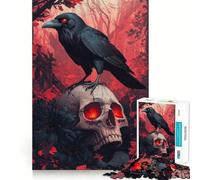 Puzzle de 1000 pièces Corbeau sur crâne pour Adolescents Amélioration de la mémoire Détente et Loisirs Découpe Nette Décoration Artistique (50x75cm)