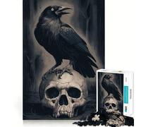 Puzzle de 1000 pièces Corbeau sur crâne pour Adultes et Adolescents Jeu de logique Solide et Amusant, découpe de précision, Cadeau du Père Noël (50x75cm)