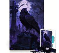 Puzzle de 1000 pièces Corbeau sur Pierre tombale pour Adolescents Amélioration de la mémoire Détente et Loisirs Découpe Nette Décoration Artistique (38x26cm)