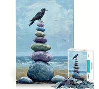 Puzzle de 1000 pièces Corbeau sur Pierres empilées pour Adolescents, Jeu de logique et de réflexion, découpe précise, (50x75cm)