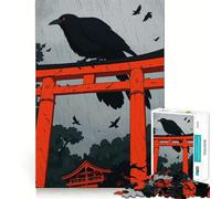 Puzzle de 1000 pièces Corbeau sur Porte Torii sous la Pluie pour Adolescents Renforce la mémoire, apaise et détend, Bords Lisses, (38x26cm)