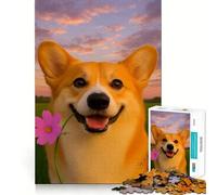 Puzzle de 1000 pièces Corgi Souriant avec Une Fleur pour Adolescents, Jeu de logique, léger et Relaxant, découpe précise, Cadeau Classique 38x26cm
