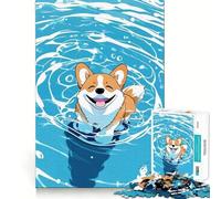 Puzzle de 1000 pièces Corgi Souriant dans l'eau pour Adolescents, Jeu cognitif, Plaisir Lent, Bords de qualité supérieure, Cadeau du Père Noël 50x75cm