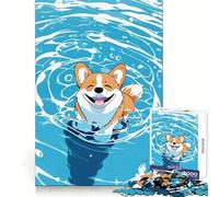 Puzzle de 1000 pièces Corgi Souriant dans l'eau pour Adolescents, Jeu cognitif, Plaisir Lent, Bords de qualité supérieure, Cadeau du Père Noël 50x75cm