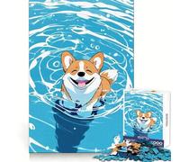 Puzzle de 1000 pièces Corgi Souriant dans l'eau pour Adolescents, Jouet cognitif, Plaisir Lent, Bords de qualité supérieure, Cadeau du Père Noël 38x52cm