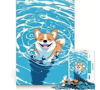 Puzzle de 1000 pièces Corgi Souriant dans l'eau pour Adolescents, Jouet cognitif, Plaisir Lent, Bords de qualité supérieure, Cadeau du Père Noël 38x52cm