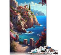 Puzzle de 1000 pièces - Côte méditerranéenne - Puzzle en Carton pour Adultes - Jeu Stimulant - 38 x 26 cm