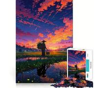 Puzzle de 1000 pièces Coucher de rizière au Coucher du Soleil pour Adolescents Un Jeu de logique Stimulant pour se détendre et Profiter d'un Cadeau d'anniversaire Original 38x52cm