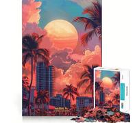 Puzzle de 1000 pièces Coucher de Soleil à Miami pour Adolescents 38x52cm, Un Jeu de logique raffiné pour Un Passe-Temps Calme et Une Collection Artistique aux Bords Nets