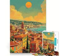 Puzzle de 1000 pièces Coucher de Soleil à Nice, France pour Adolescents, Jeu de logique Clair, Loisirs faciles, découpe Parfaite, Cadeau d'anniversaire 38x52cm