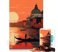 Puzzle de 1000 pièces Coucher de Soleil à Venise en gondole pour Adultes Jeu de mémoire,Assemblage précis,sans espaces,activité apaisante pour la détente mentale (38x52cm)