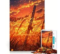 Puzzle de 1000 pièces Coucher de Soleil avec Une épée de samouraï pour Adolescents, Style rétro, apaisant et ludique, avec découpes nettes (38x26cm)