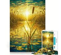 Puzzle de 1000 pièces Coucher de Soleil dans Les Marais en vitrail pour Adolescents, Jeu de logique Robuste, Anti-Stress, Bords Transparents, Cadeau Classique 38x52cm