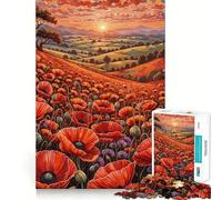 Puzzle de 1000 pièces Coucher de Soleil dans Un Champ de Coquelicots pour Adolescents, Wise Think Toy, Gentle Leisure, Tight Cut, Liste de souhaits du Père Noël (38x26cm)