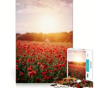 Puzzle de 1000 pièces Coucher de Soleil dans Un Champ de Coquelicots pour Adultes, idéal pour stimuler Le Cerveau et Lutter Contre Le Stress, décoration Murale aux Bords précis (50x75cm)
