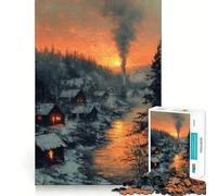 Puzzle de 1000 pièces Coucher de Soleil dans Un Village d'hiver pour Adolescents,Jeu de Train cognitif,sans Espace,Assemblage Parfait,Format Compact,Amusant pour Les Moments de Jeu en Famille 38x26cm