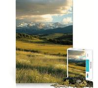 Puzzle de 1000 pièces Coucher de Soleil dans Une Prairie de Montagne pour Adolescents Jeu de réflexion Relaxant Cadeau de qualité supérieure (38x26cm)