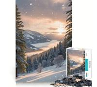 Puzzle de 1000 pièces Coucher de Soleil dans Une vallée enneigée pour Adolescents, idéal pour développer la mémoire, se détendre et Profiter d'une Surprise de Noël (50x75cm)