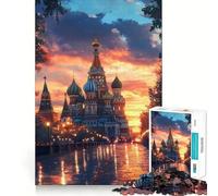 Puzzle de 1000 pièces Coucher de Soleil Devant la cathédrale Saint-Basile 50x75cm Un Jeu de logique Solide, Un Divertissement Amusant et des Bords Nets Objet de Collection