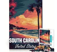 Puzzle de 1000 pièces Coucher de Soleil en Caroline du Sud pour Adolescents renforce la mémoire, apaise et détend, Bords Lisses, Un Cadeau Exceptionnel (38x52cm)