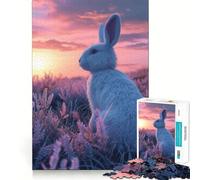 Puzzle de 1000 pièces Coucher de Soleil esthétique avec des Lapins pour Adolescents, renforce Les Liens familiaux, Bords précis, Cadeau attentionné (38x26cm)