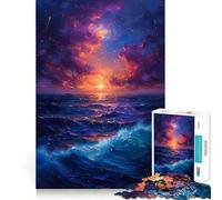 Puzzle de 1000 pièces Coucher de Soleil étoilé sur la mer pour Adolescents, Jeu de logique Fine, Passe-Temps Calme, pièces de Collection aux Bords Nets 50x75cm