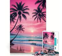 Puzzle de 1000 pièces Coucher de Soleil Rose sur Une Plage avec des Palmiers pour Adolescents idéal pour se détendre et s'exercer Design Relaxant et apaisant Assemblage Facile Surprise de Noël
