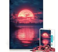 Puzzle de 1000 pièces Coucher de Soleil Rouge sur Le lac pour Adolescents, idéal pour stimuler la mémoire, soulager la Tension et créer Une œuvre d'art aux Bords Nets (50x75cm)