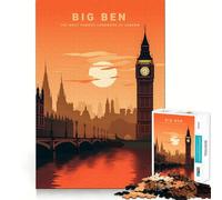 Puzzle de 1000 pièces Coucher de Soleil sur Big Ben pour Adolescents stimule la mémoire, apaise l’Esprit, Bords Nets, Cadeau de Noël 50x75cm