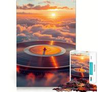 Puzzle de 1000 pièces Coucher de Soleil sur Disque Vinyle pour Adultes Un Jeu Amusant et ressourçant,Un Assemblage sûr et Solide,Une activité idéale pour Une soirée en Famille (50x75cm)