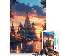 Puzzle de 1000 pièces Coucher de Soleil sur la cathédrale Saint-Basile 38x26cm pour Adolescents Jeu de réflexion, Loisirs et Divertissement Un Cadeau élégant et Amusant
