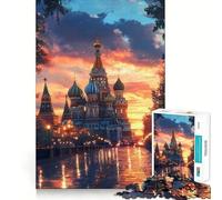 Puzzle de 1000 pièces Coucher de Soleil sur la cathédrale Saint-Basile pour Adolescents, Jeu de logique et de réflexion, découpe précise, Surprise de Noël 38x52cm